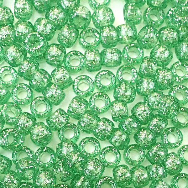 Peridot Green Glitter Plastic Pony Beads 6 x 9mm, 500 beads Sale