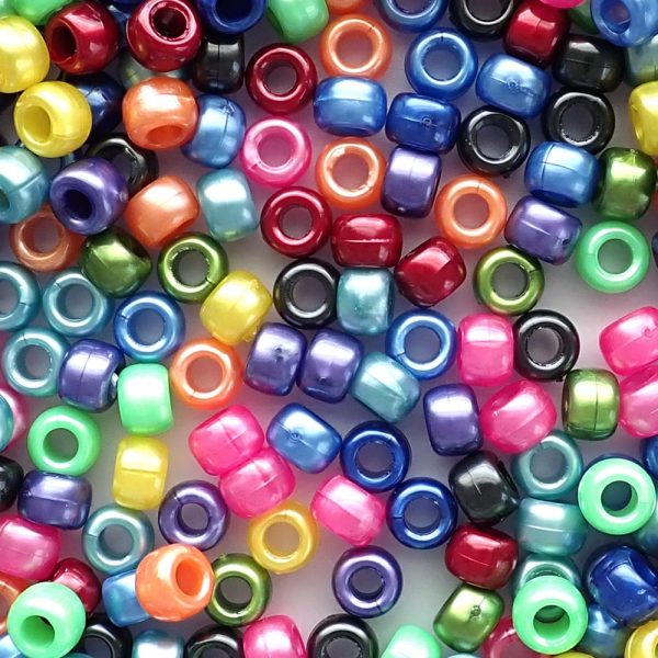 Dark Rainbow Pearl Multicolor Mix Plastic Pony Beads 6 x 9mm, 500 beads Cheap
