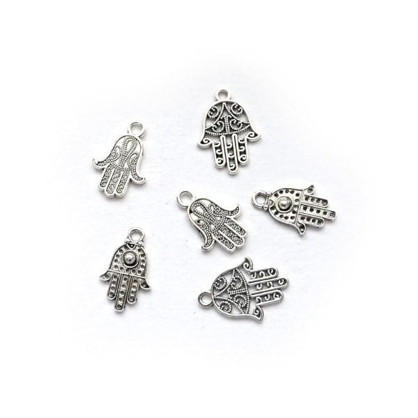 Hamsa Hand Metal Charm Mix, Silver Tone, 6 charms on Sale