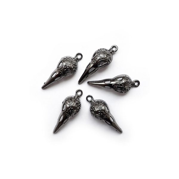 Bird Skull Metal Charm, Gun Metal Color, 5 charms For Discount