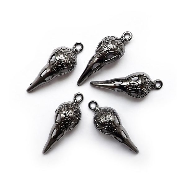 Bird Skull Metal Charm, Gun Metal Color, 5 charms For Discount - Image 2
