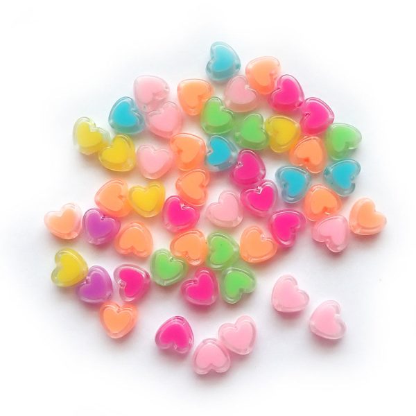 Bright Pastel Heart Beads, Plastic, Random Colors, 7x8mm, about 50 beads Online