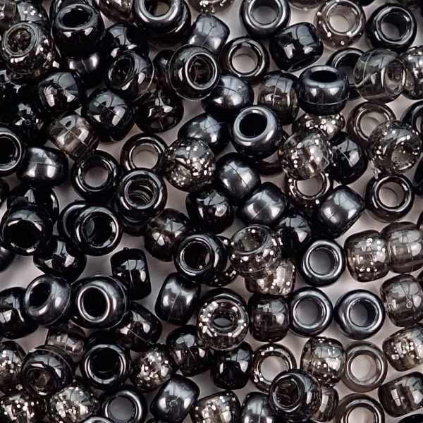 Black Mix Plastic Pony Beads 6 x 9mm, 500 beads Supply